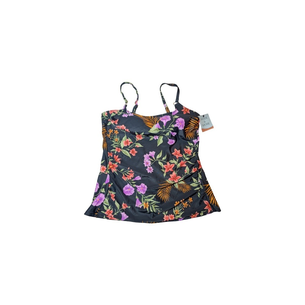 ⭐D2 Shade & Shore Women's Square Neck Shirred Tankini Top Multi-Floral Flowy - L